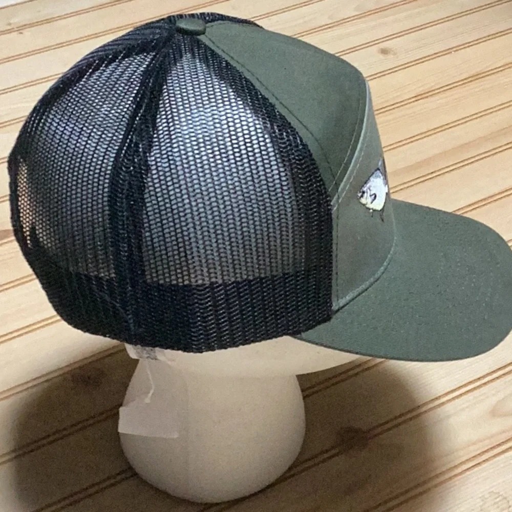 Johnnie Mercers Fishing Pier Olive Green &‎ Black Mesh Adjustable Trucker Hat
